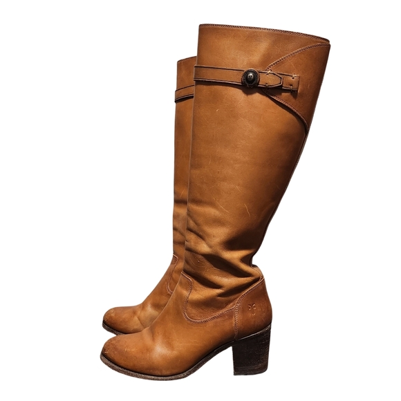 Frye Shoes - Frye Malorie Button Tall Over the Knee Tan Boots Size 8 Western Boho Equestrian